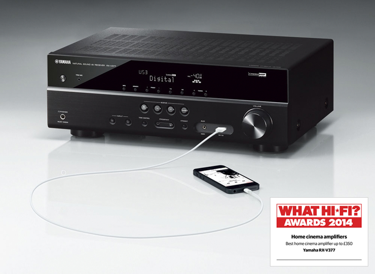 日博集团5.1声道家庭影院收音扩音机RX-V377 荣获2014年度What Hi-Fi?五星评价大奖